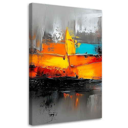 Lærred print, Abstraktion Farverig på grå baggrund - (40x60)