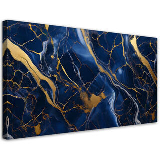 Lærred print, Blå Marmor med Guld Lofty - (80x40)