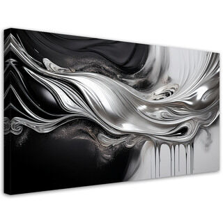 Lærred print, Sort & Sølv 3D Abstraktion - (120x60)