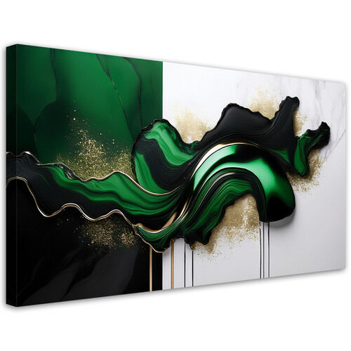 Lærred print, Grøn moderne abstraktion med guld - (100x50)
