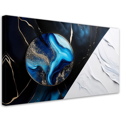 Lærred print, Blå abstraktion med guld 3D-effekt - (100x50)
