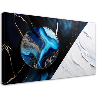 Lærred print, Blå abstraktion med guld 3D-effekt - (80x40)
