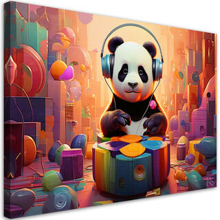 Lærred print, Panda i høretelefoner
