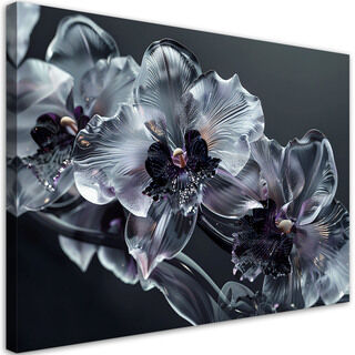 Lærred print, Blomstrende glasblomster sort og hvid