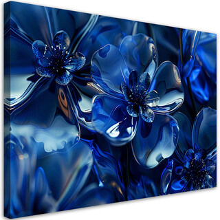 Lærred print, Blå glas blomster 3D