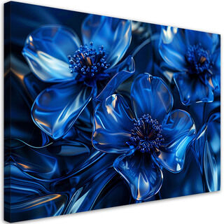 Lærred print, Blå glas blomster 3D makro