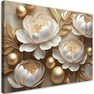Lærred print, Guld glamour blomster 3D