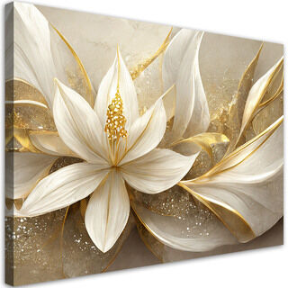 Lærred print, Guld glamour blomster 3D