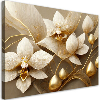 Lærred print, 3D Blomster glamour guld
