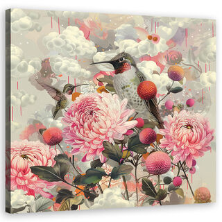 Lærred print, Dyr Blomster Fugle