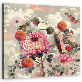 Lærred print, Dyr Fugle Blomster