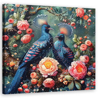 Lærred print, Fugle Blomster Dyr