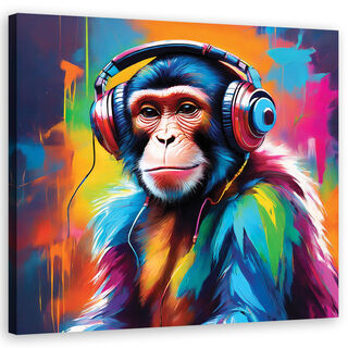 Lærred print, Monkey DJ farve