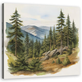 Lærred print, Landskab Bjerge Skov