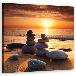 Lærred print, Sunset Zen Stones