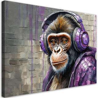Lærred print, DJ Monkey Purple