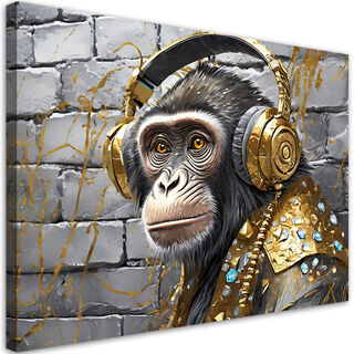 Lærred print, Monkey Hovedtelefoner Pop Art