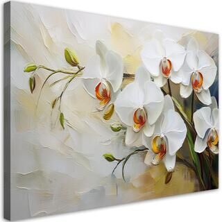 Lærred print, Hvidmalede blomster