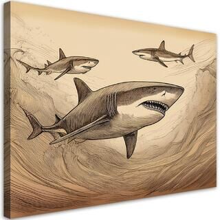 Lærred print, Sharks Animals Vintage