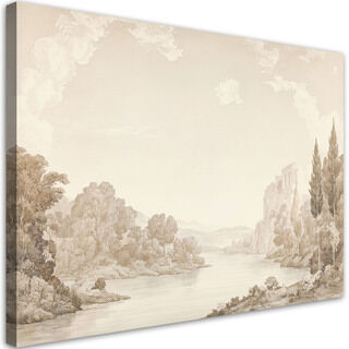 Lærred print, Landskab River Sepia
