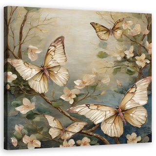 Lærred print, Sommerfugle blomster akvarel
