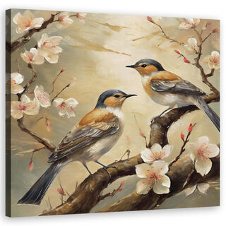 Lærred print, Fugle Dyr Blomster Grene