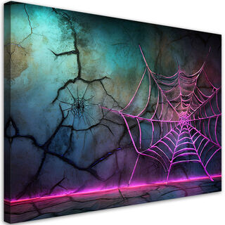 Lærred print, Spider web neon abstraktion