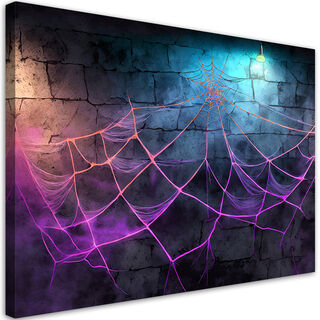 Lærred print, Spider web neon abstraktion