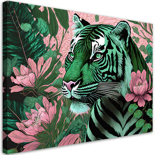 Lærred print, Tigerdyr Tropisk abstraktion