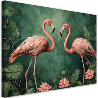 Lærred print, Flamingoer tropiske dyr