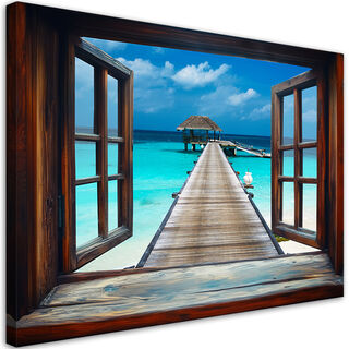 Lærred print, Window Sea Tropical Pier
