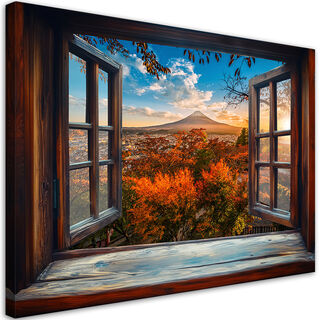 Lærred print, Vindue Japan Mount Fuji Nature