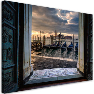 Lærred print, Udsigt over Venedig og gondolerne