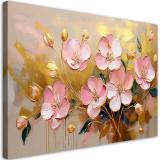 Lærred print, Abstrakt lyserøde blomster Glamour guld