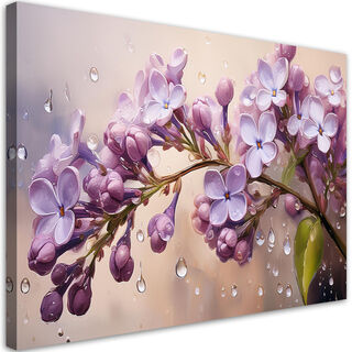 Lærred print, Blomstrende lilla blomster Dråber af rosenrød