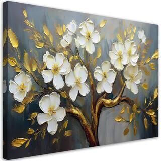 Lærred print, Hvide Blomster Planter Træ