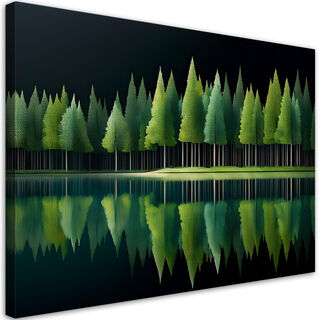Lærred print, Grøn Skov Sø Natur