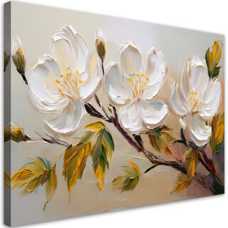 Lærred print, Hvide Blomster Planter Kvist