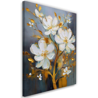 Lærred print, Hvidguld malede blomster
