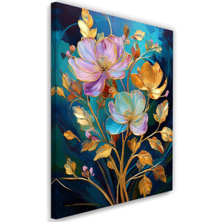 Lærred print, Farvede blomster guld abstraktion