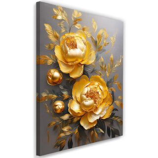 Lærred print, Golden Peony Flower Glamour
