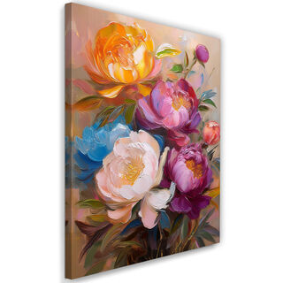 Lærred print, Farvede pæoner blomster