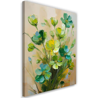 Lærred print, Grønmalet Blomst