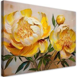 Lærred print, Gul pæon malet blomst