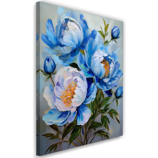 Lærred print, Blå pæoner malet blomst