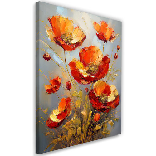 Lærred print, Blomster Røde Valmuer Natur Guld