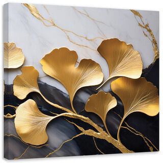 Lærred print, Ginko Botanicals Blomster Marmor Grå Guld