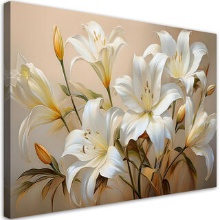 Lærred print, Hvide liljer blomsterbuketplanter