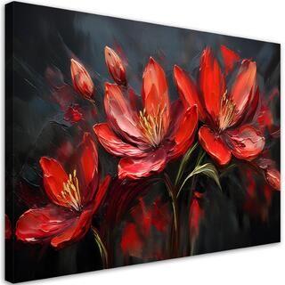 Lærred print, Blomster Valmuer Rødmalet