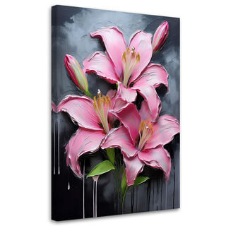 Lærred print, Blomster lyserøde malede liljer
